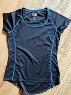 Puma Black Short Sleeve Performance Tee with Blue Trim